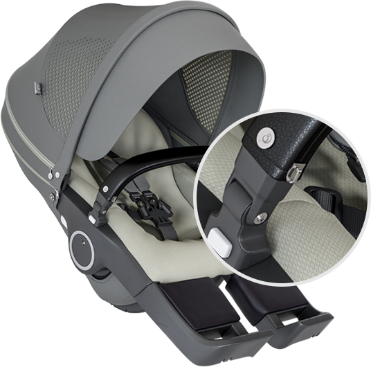 Stroller seat by Stokke with zoomed detail