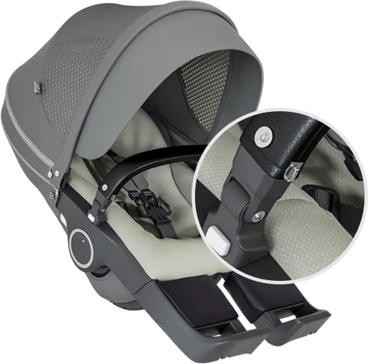 Stroller seat by Stokke with zoomed detail